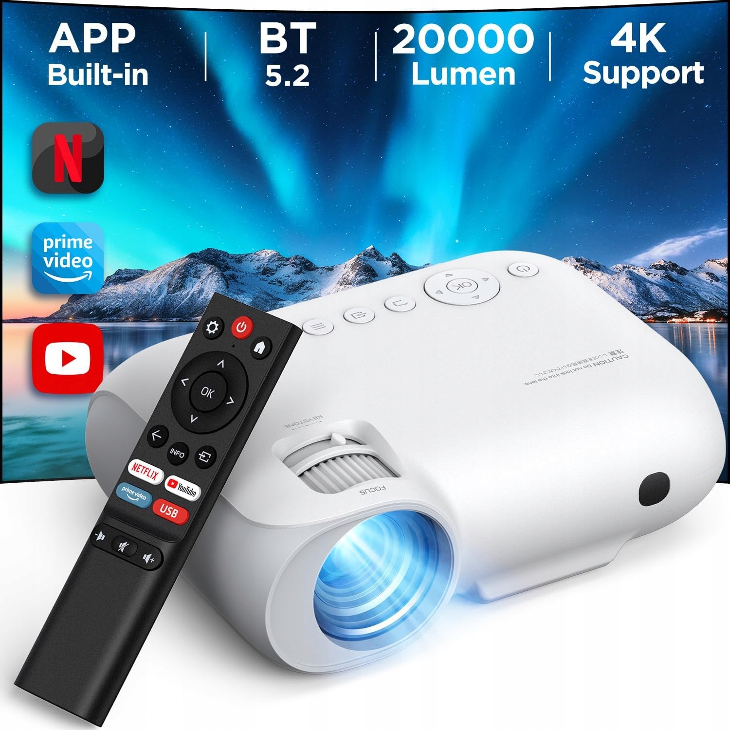 Projektor Yoton Y9 WiFi Bluetooth 20000 lúmenov 4K YouTube Netflix Usb