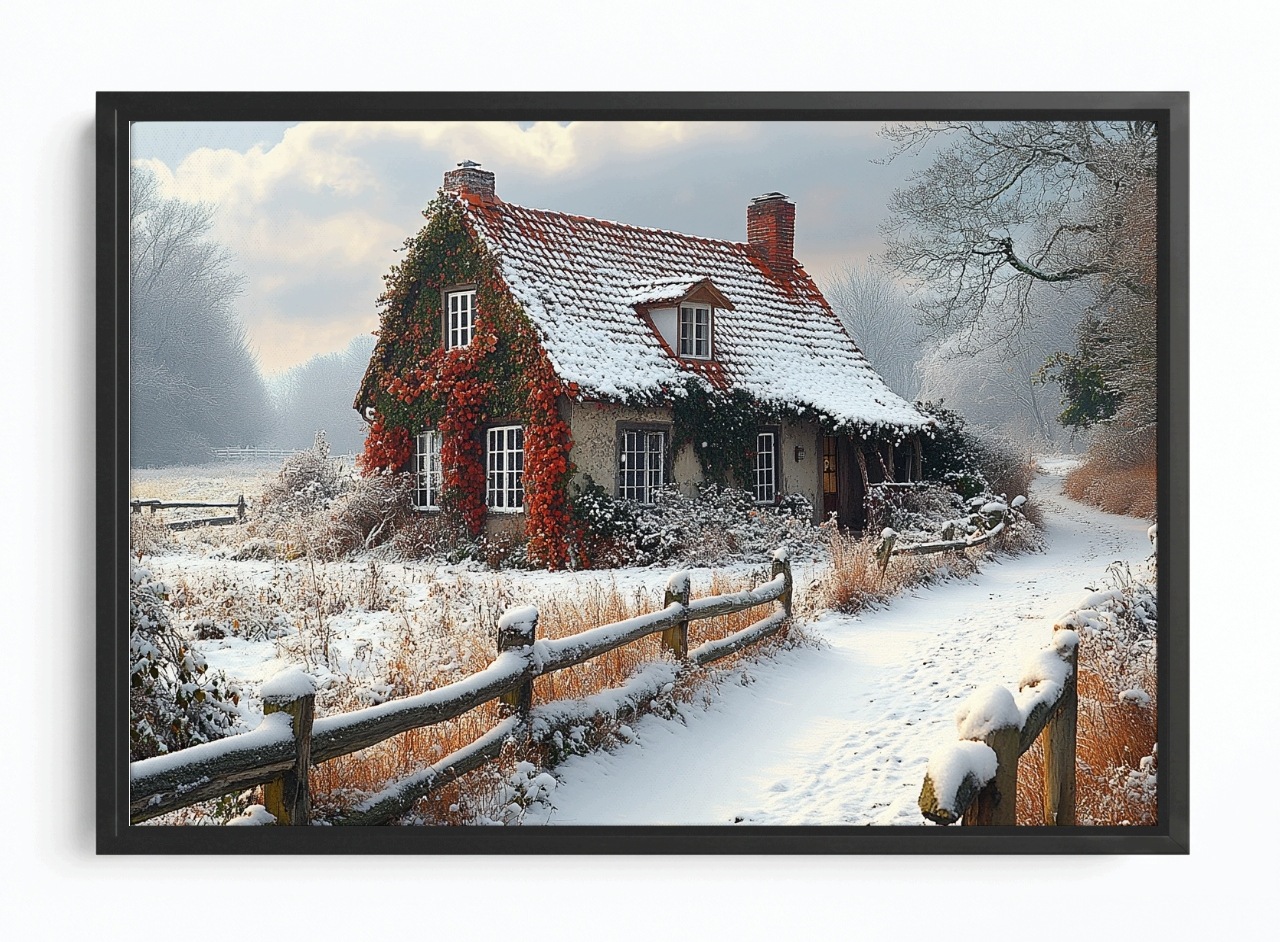 Obraz Rám Americký Box Zimní Krajina Dům Chatka Vesnice Sníh Zima 60x40