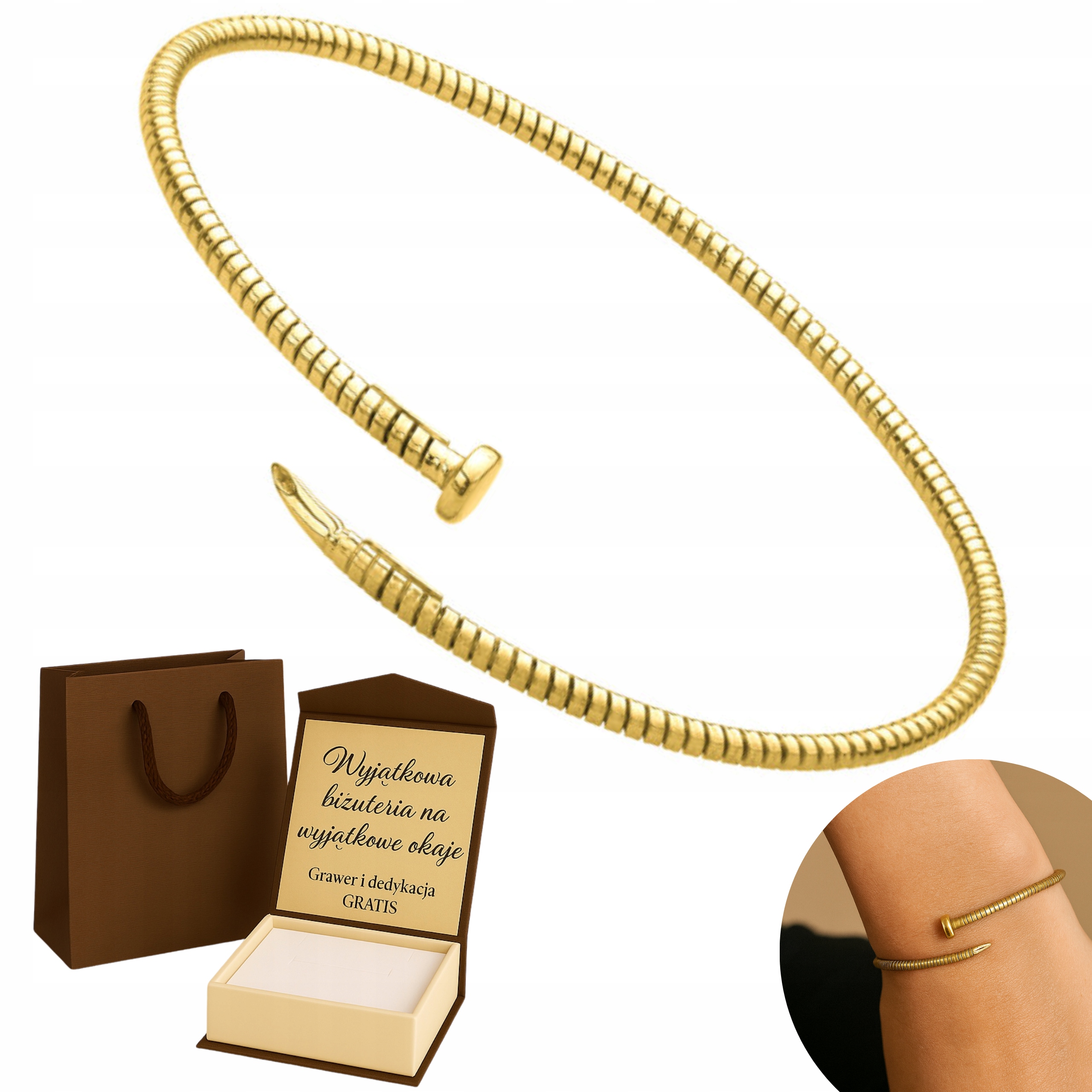 Dámský zlatý náramek s pevnými nehty Ryzost 925 585 sada Gravírování