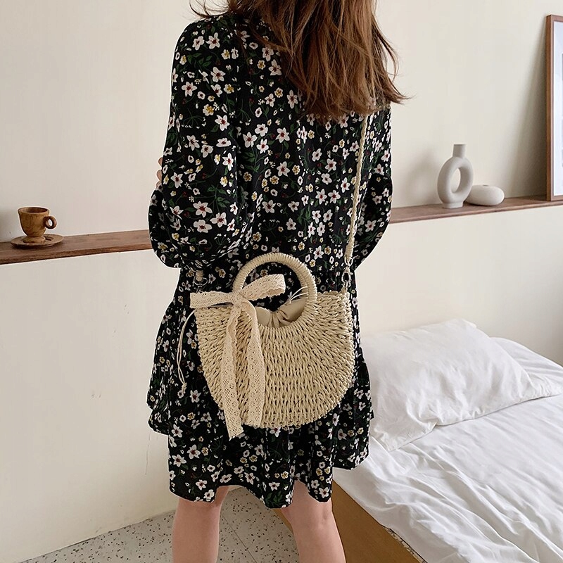 KOSZYK DO RĘKI TOREBKA NA RAMIĘ ODPINANY PASEK PLECIONA STYL ETNO KOKARDA Kolekcja summer time