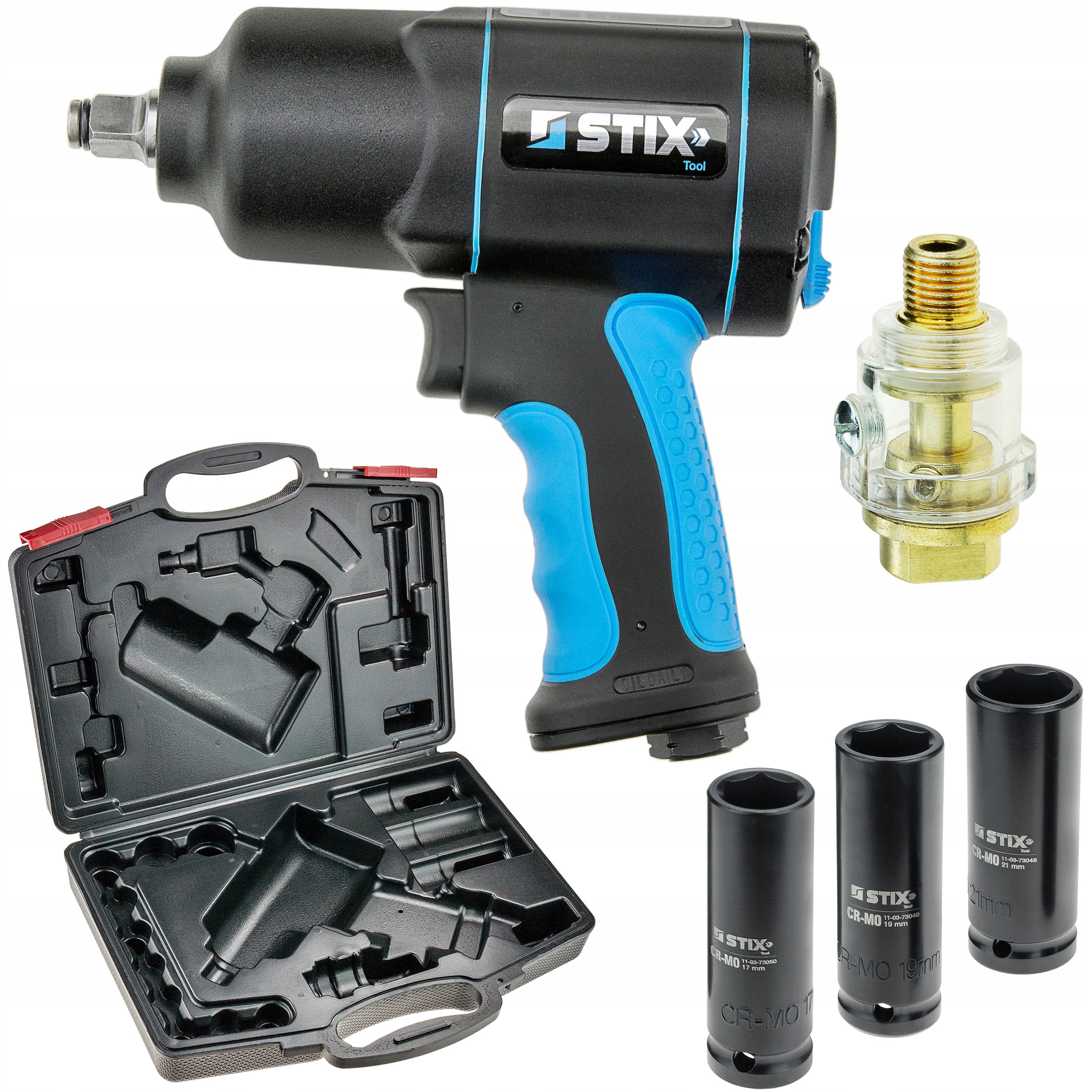 KLUCZ PNEUMATYCZNY UDAROWY 1700NM Z NAOLEJACZEM, WALIZKĄ I NASADKAMI CR-MO