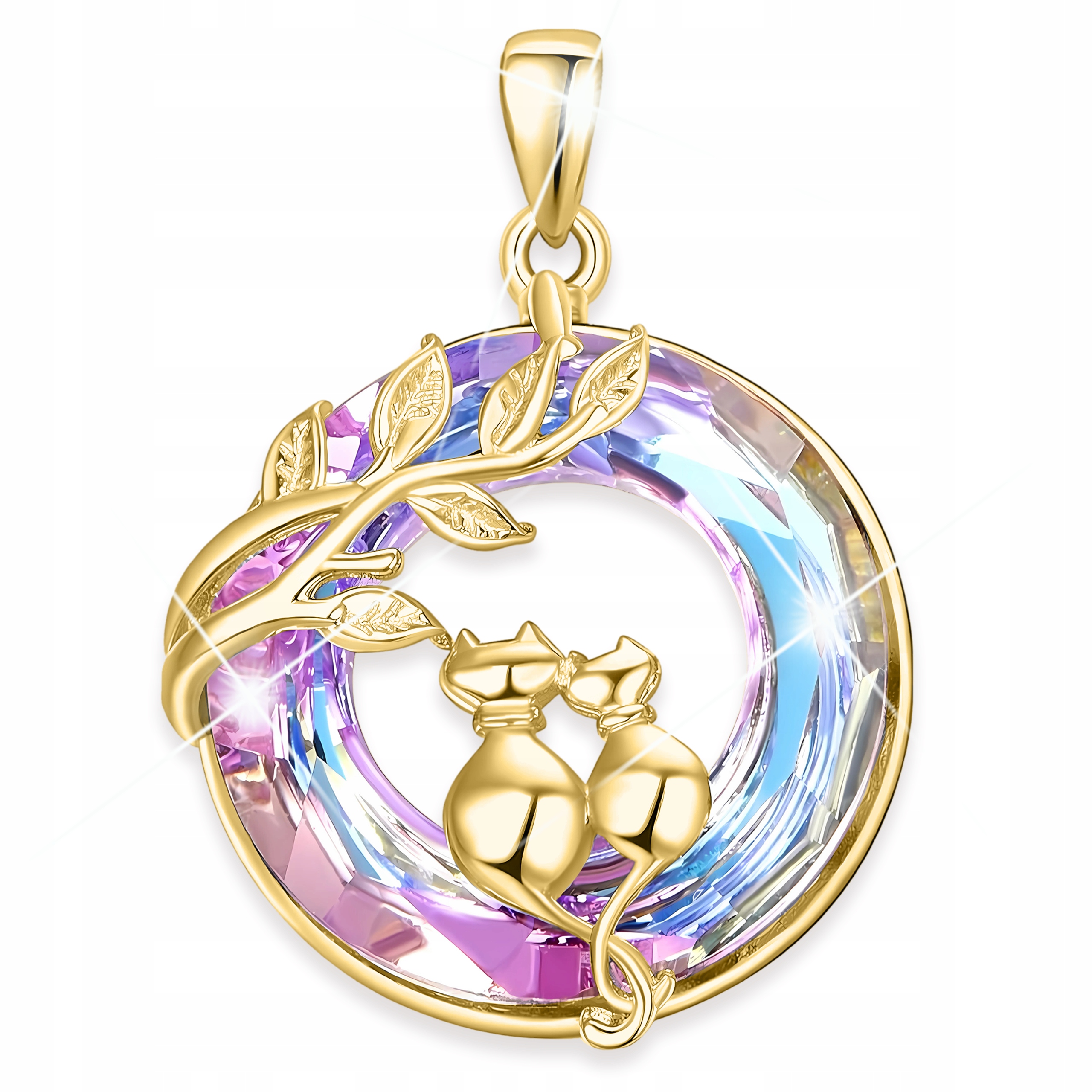 Zlatý přívěsek na řetízek Kočka Kočky Křišťálový s kočkami Stříbro 925