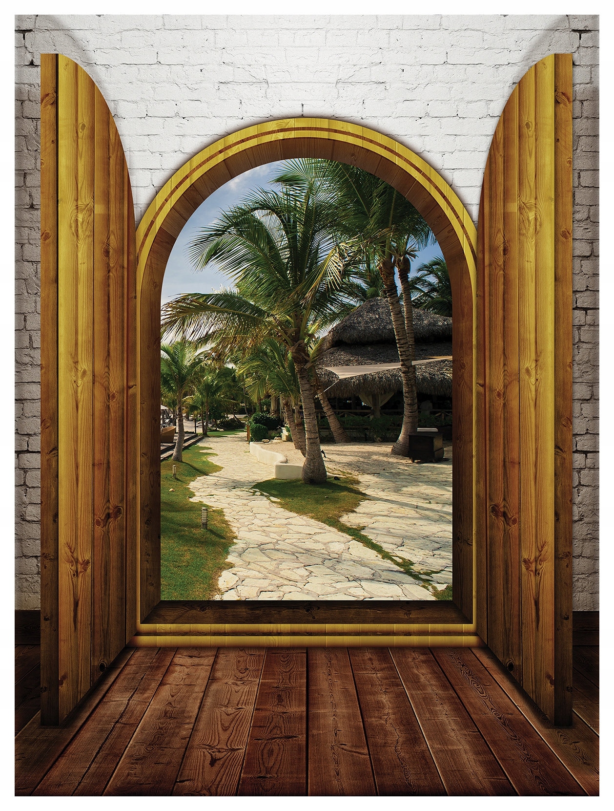 Fototapeta Dřevěný oblouk Tropiky vinylová 184x254 Pláž Relax Raj lepidlo