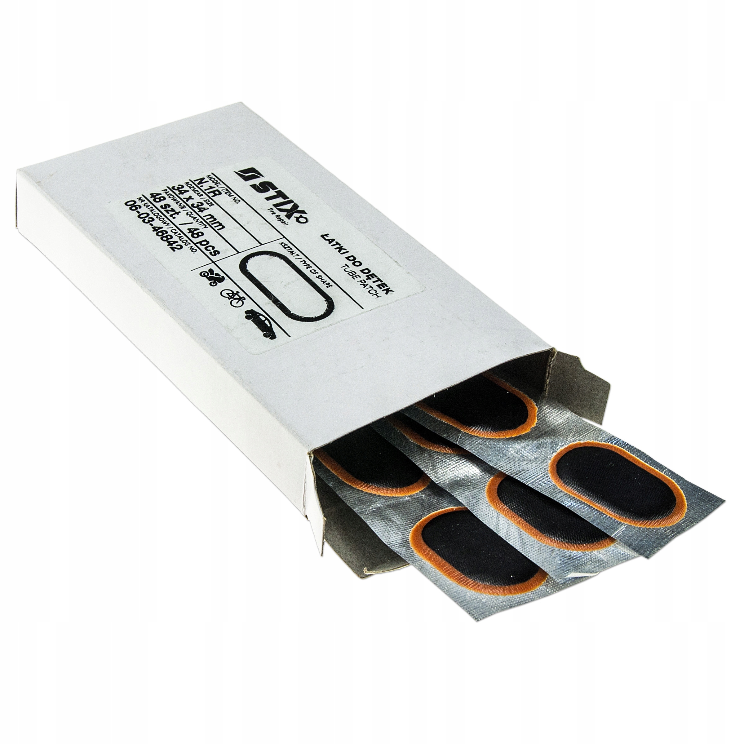 ZESTAW ŁATEK DO NAPRAWY PRZEBITYCH DĘTEK ROWEROWYCH O ROZMIARZE 34 X 23MM Marka Stix