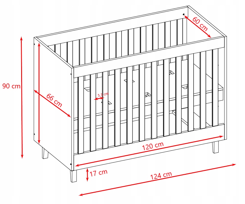 KOCOT KIDS SZARE DREWNIANE DZIECIĘCE NIEMOWLĘCE ŁÓŻECZKO KUBI Szerokość produktu 66 cm