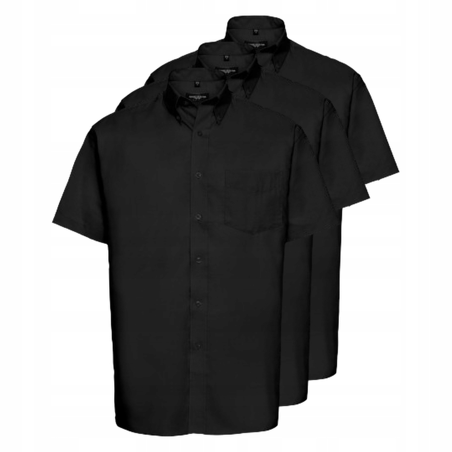 3x Pánská košile s krátkým rukávem Oxford Russell Černá 4XL