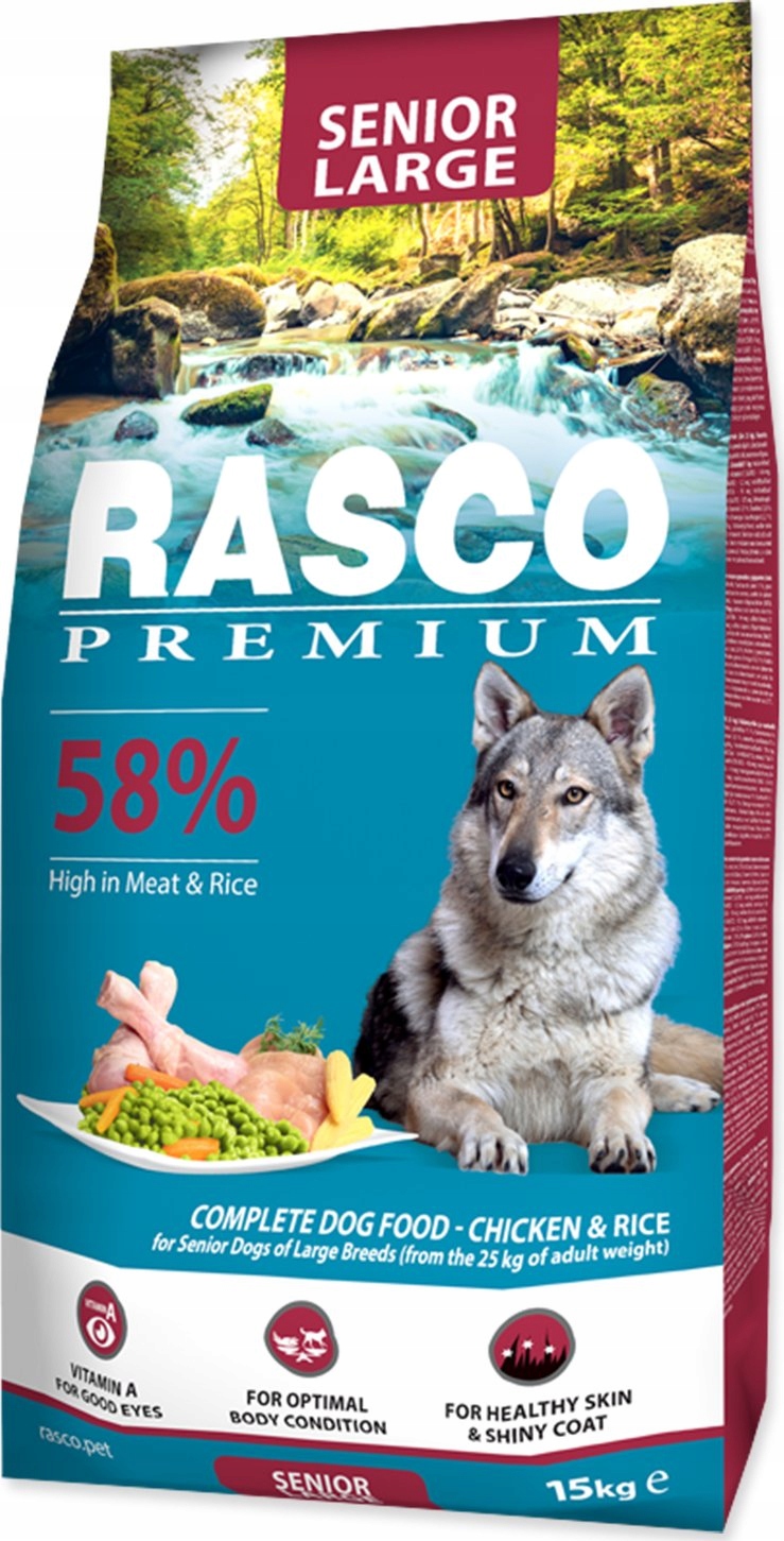 Levně Rasco Premium Dog Senior Large Krmivo Pro Psa s kuřecím masem a rýží 15 kg