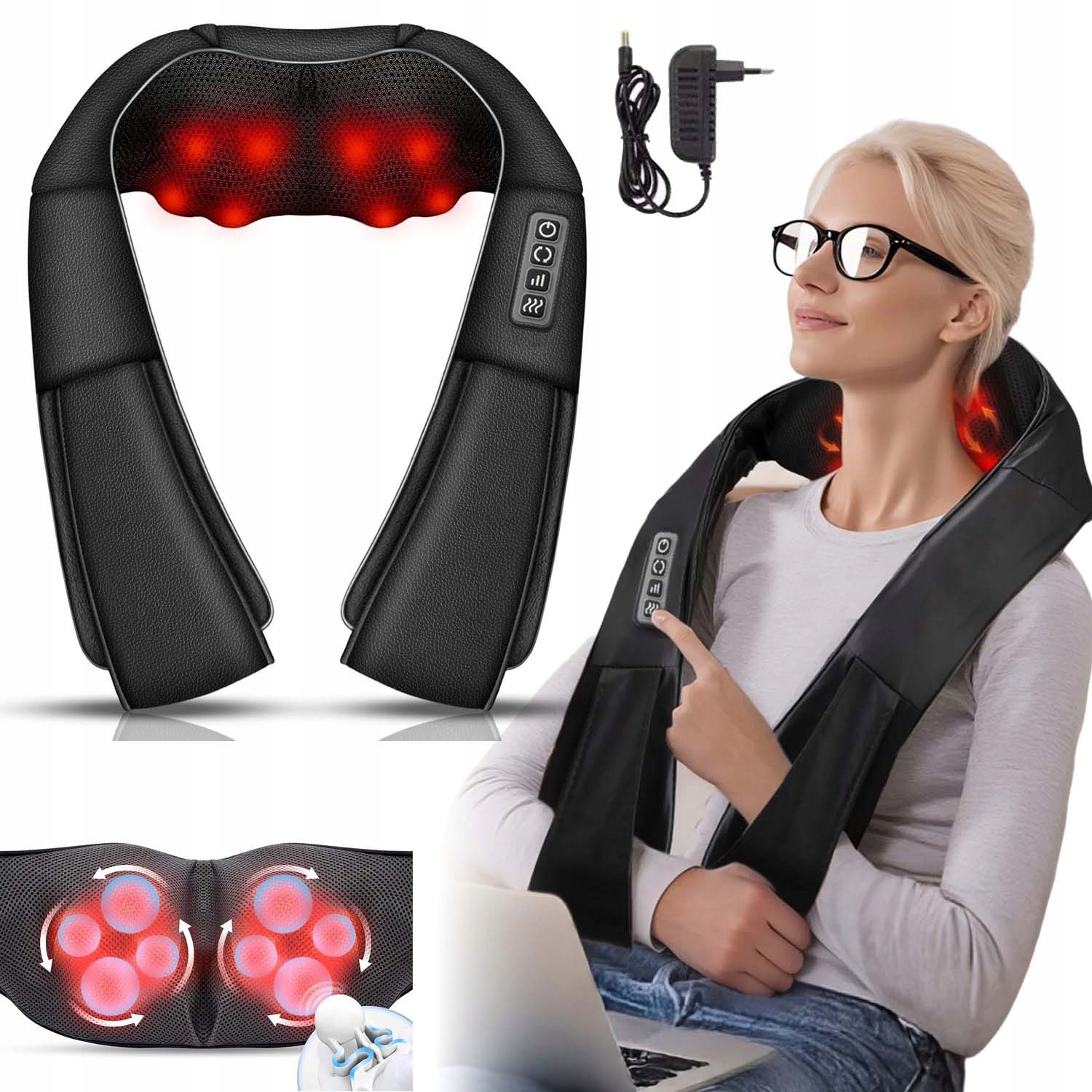 Masażer Shiatsu Do Karku, Ramion, Pleców Z Funkcją Podgrzewania Elektryczny