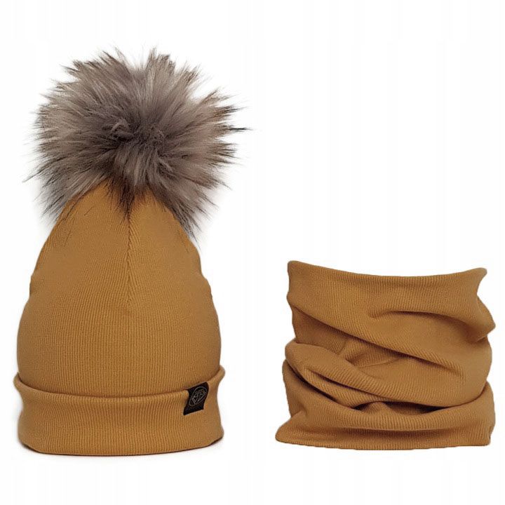 

Czapka komin komplet jesień zima pompon 48-56