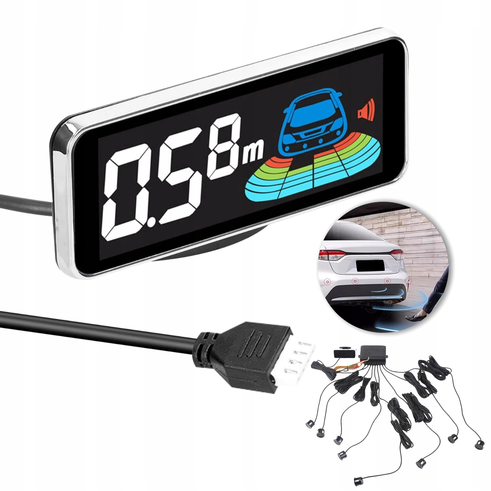 8ks Led LCD Senzory Couvání Parktronic S Černým Displejem