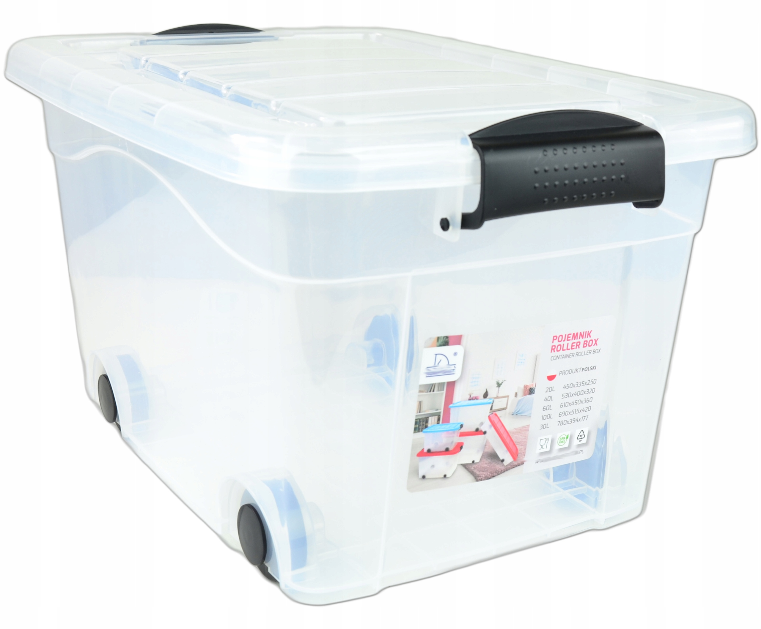

Pojemnik Plastikowy z pokrywą kółkami 20L