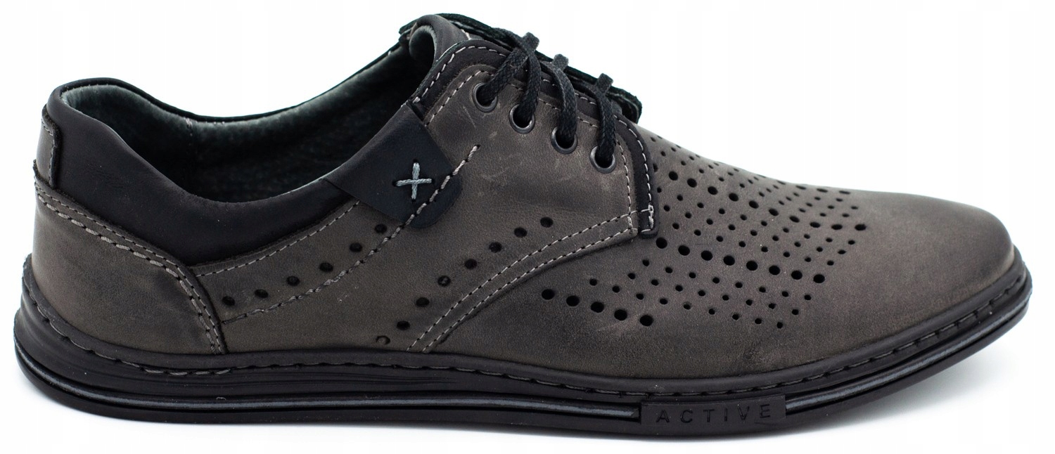 

Buty Męskie Skórzane Ażurowe Na Lato 402 Szary 45