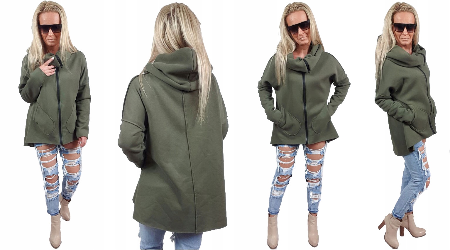 

Asymetryczna Bluza Tunika Kardigan Komin Kaptur S