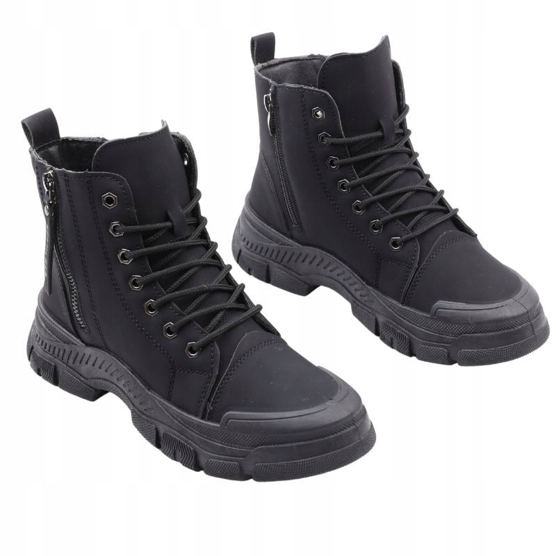 BOTKI DAMSKIE OCIEPLANE TRAPERY BUTY ZIMOWE ŚNIEGOWCE SUWAKI CZARNE Marka inna