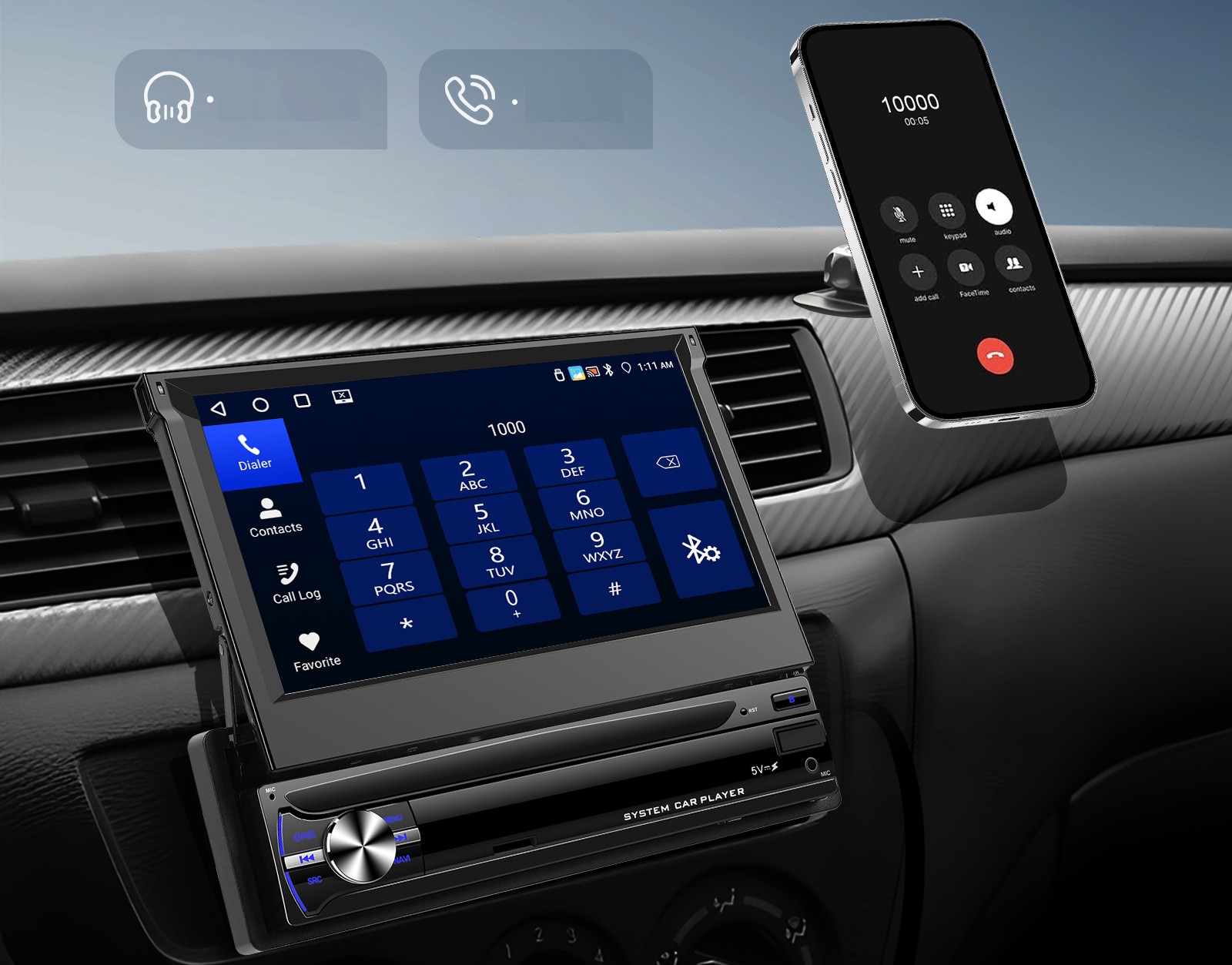 RADIO SAMOCHODOWE 1DIN 7'' CARPLAY ANDROID WIFI RDS WYSUWANY EKRAN 4GB RAM Złącza RCA Pre-out (przedwzmacniacz) RCA Sub-out (subwoofer) USB