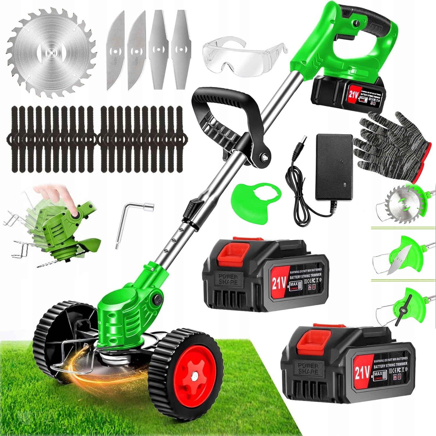 Podkaszarka Akumulatorowa Kosa Wykaszarka Na Kołach 2X 21V 4Ah Zestaw