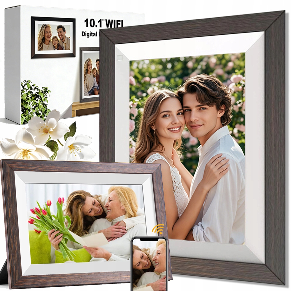 Digitální Rámeček Wifi 10.1 Ips Dotykový Displej 16GB Frameo App Pro Fotografování Filmů