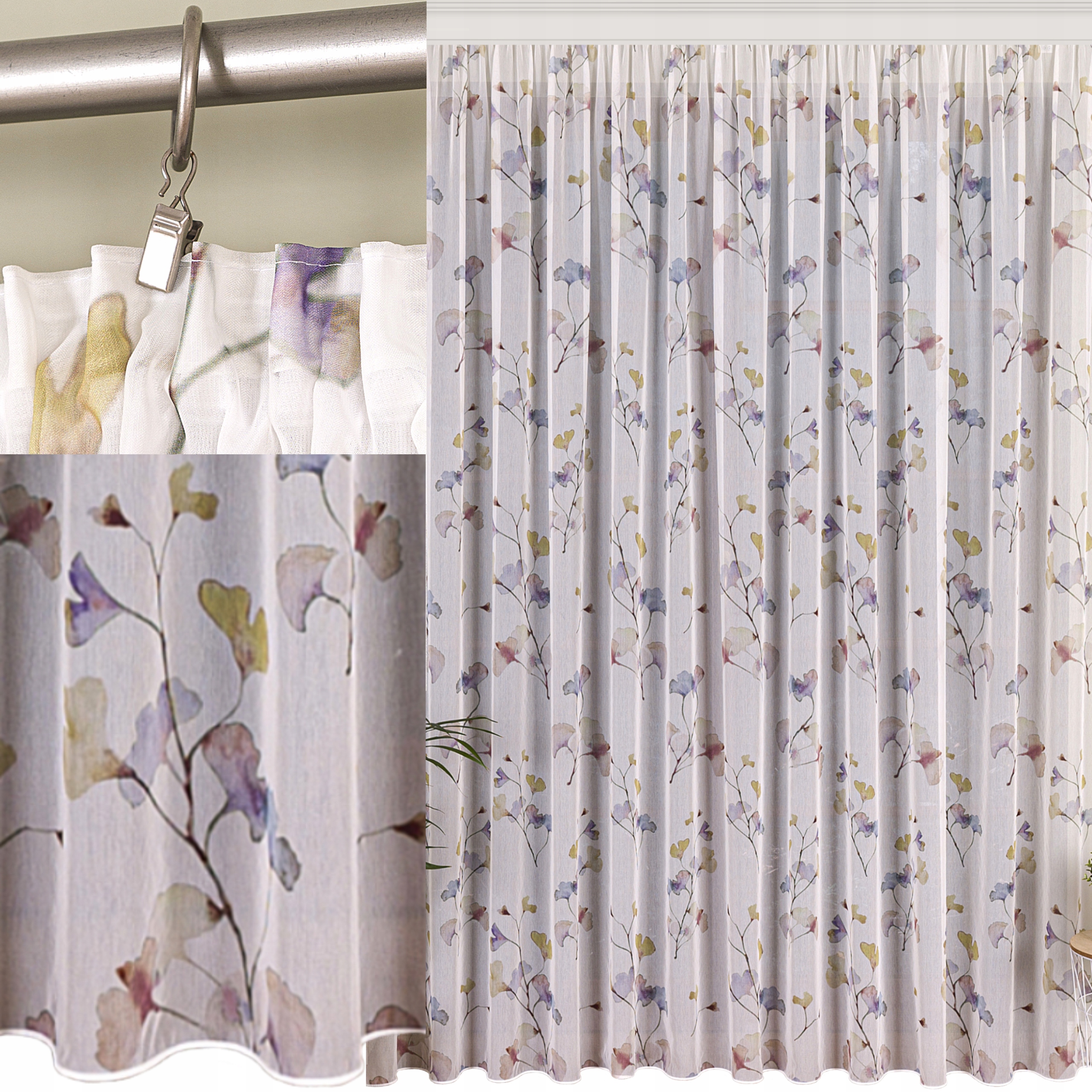 Hotová Záclona Bílá Fantazijní s potiskem Olověná páska Žabky 700x190