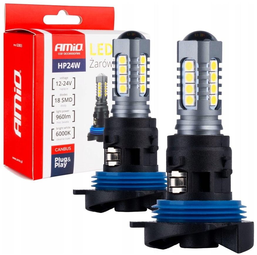 Żarówki Led HP24W 6000K 12V 24V Canbus Zimna Biel Mocne 2 Szt.