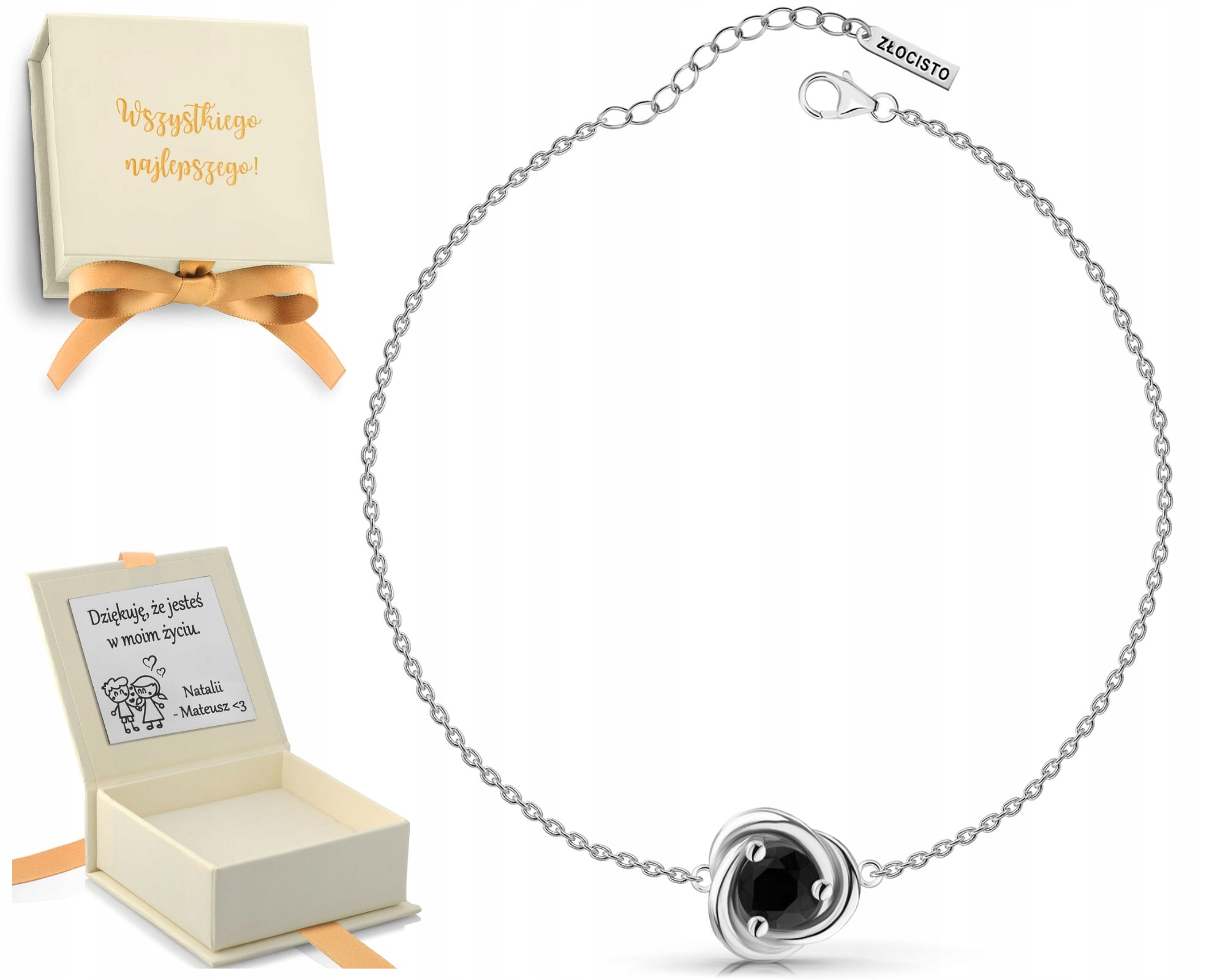 Náramek ze stříbra s černým kamenem, nastavitelná délka pro ženy