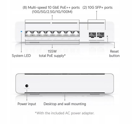 Prepínač Ubiquiti USW-PRO-XG-8-POE sivý