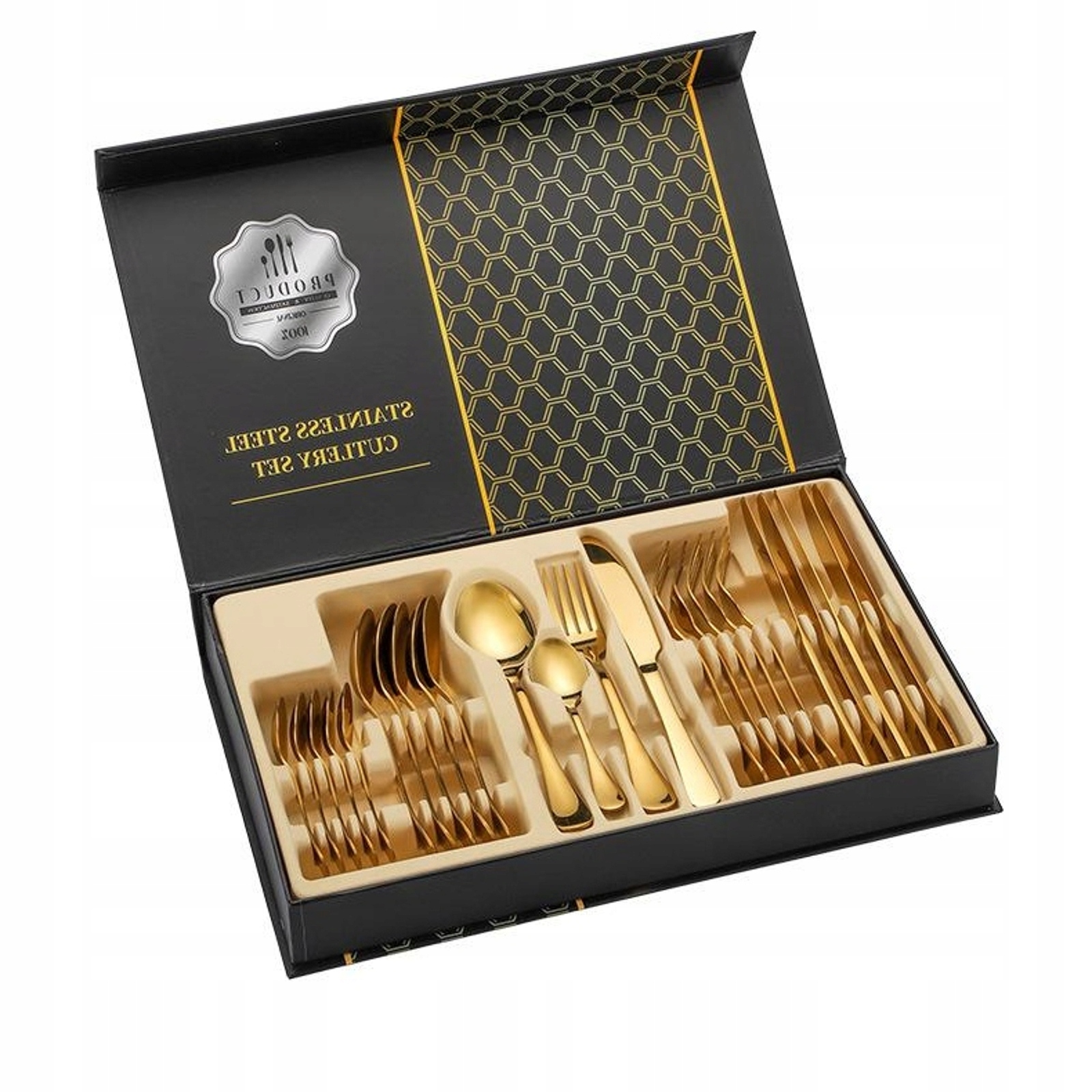 Sada Příborů 24 Ks Z Nerezové Oceli Zlatý Matný Design Premium