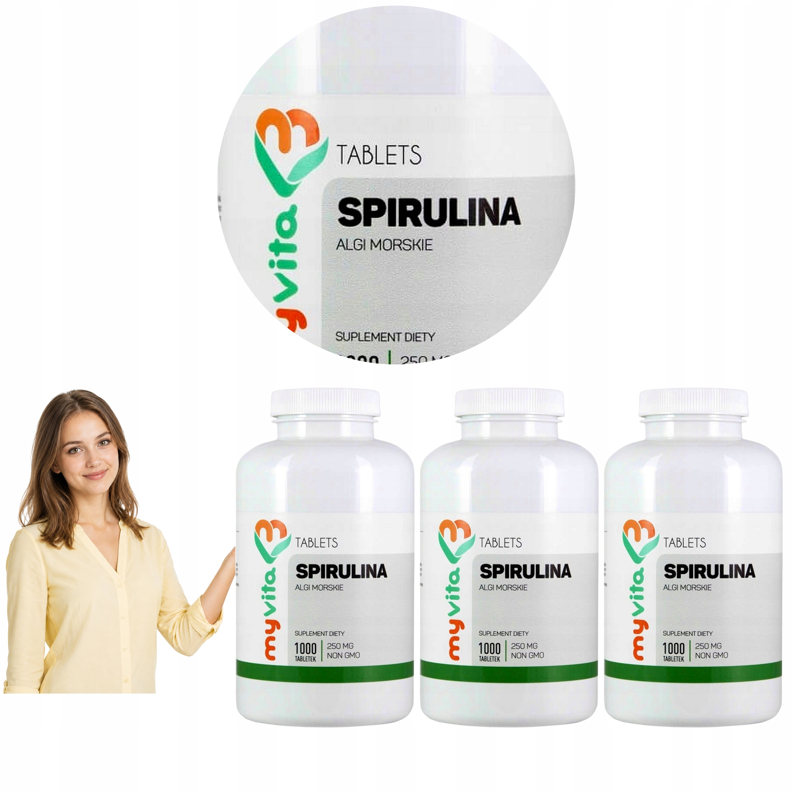 3x Myvita Spirulina Arthrospira Platensis Alga Słodkowodna Superfood 1000T
