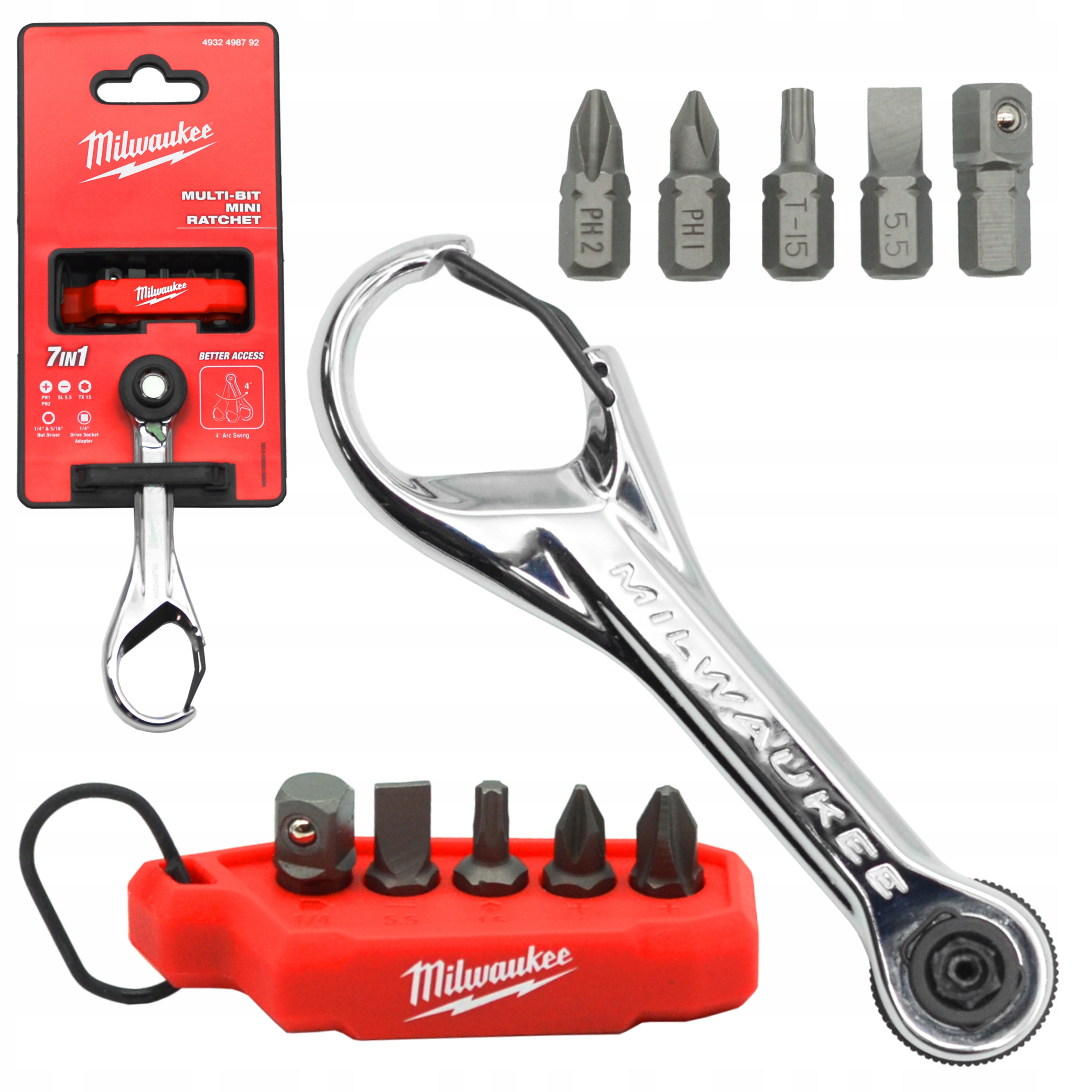 Klucz Grzechotka Treszczotka Mocna Pokrętło 7w1 Zestaw Bitów Ph Torx 5 Szt