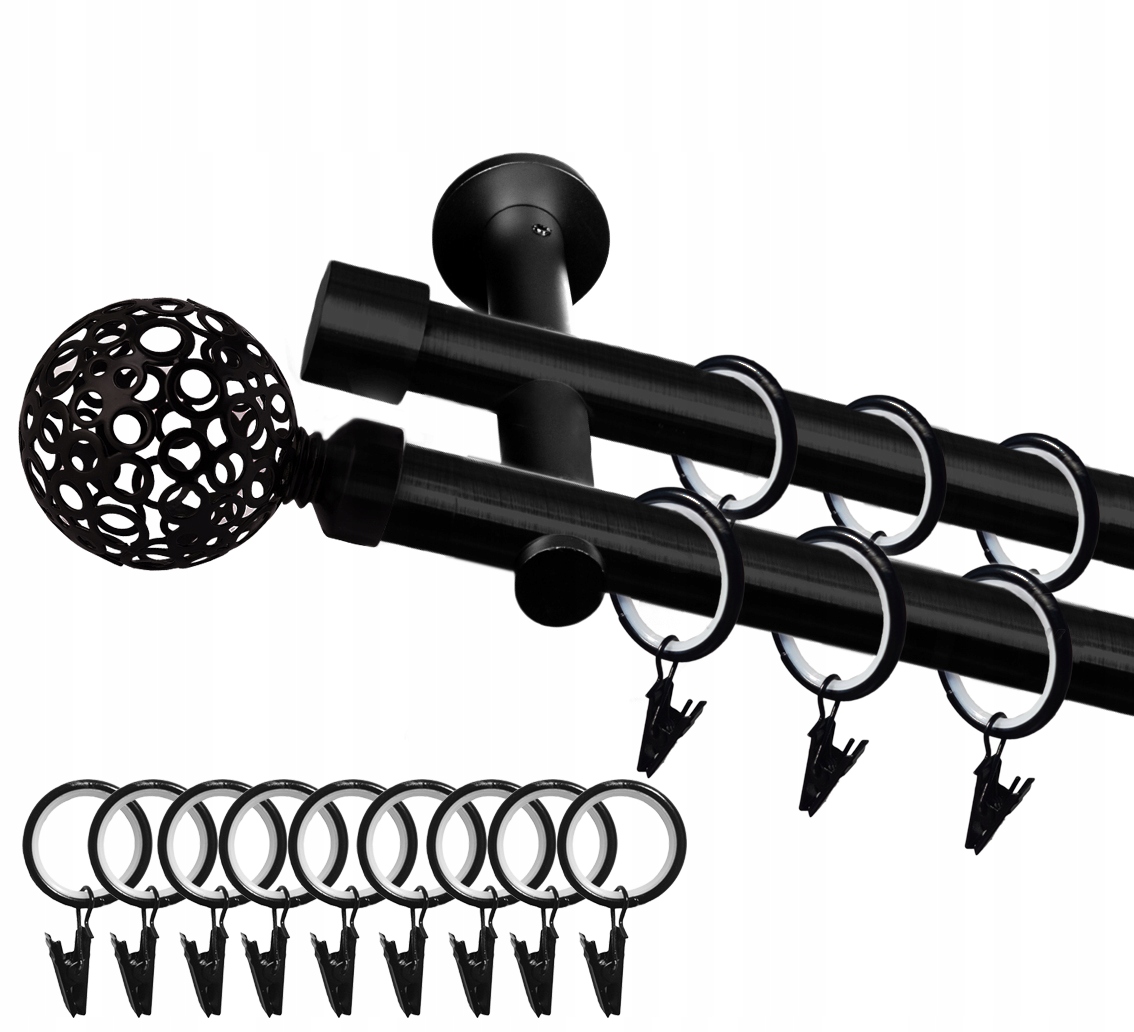 

Karnisz Czarny Podwójny Ciche Kółka 19+19mm 260cm