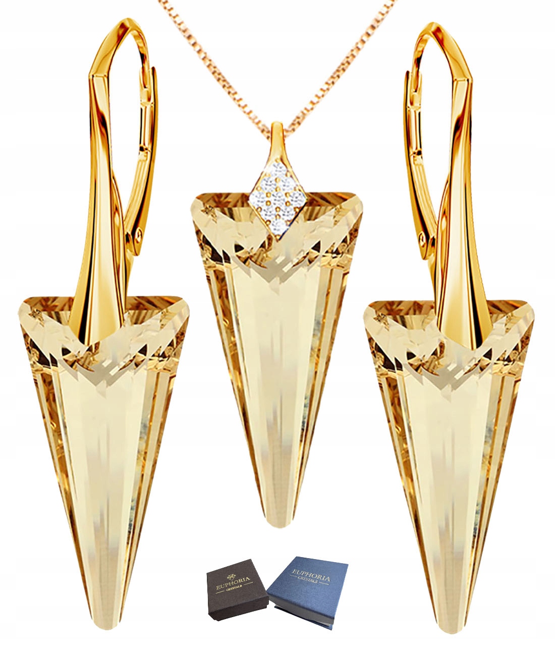 Zlatá sada šperků Špice Závěsné Křišťál Zirkon Stříbro 925 Dárek