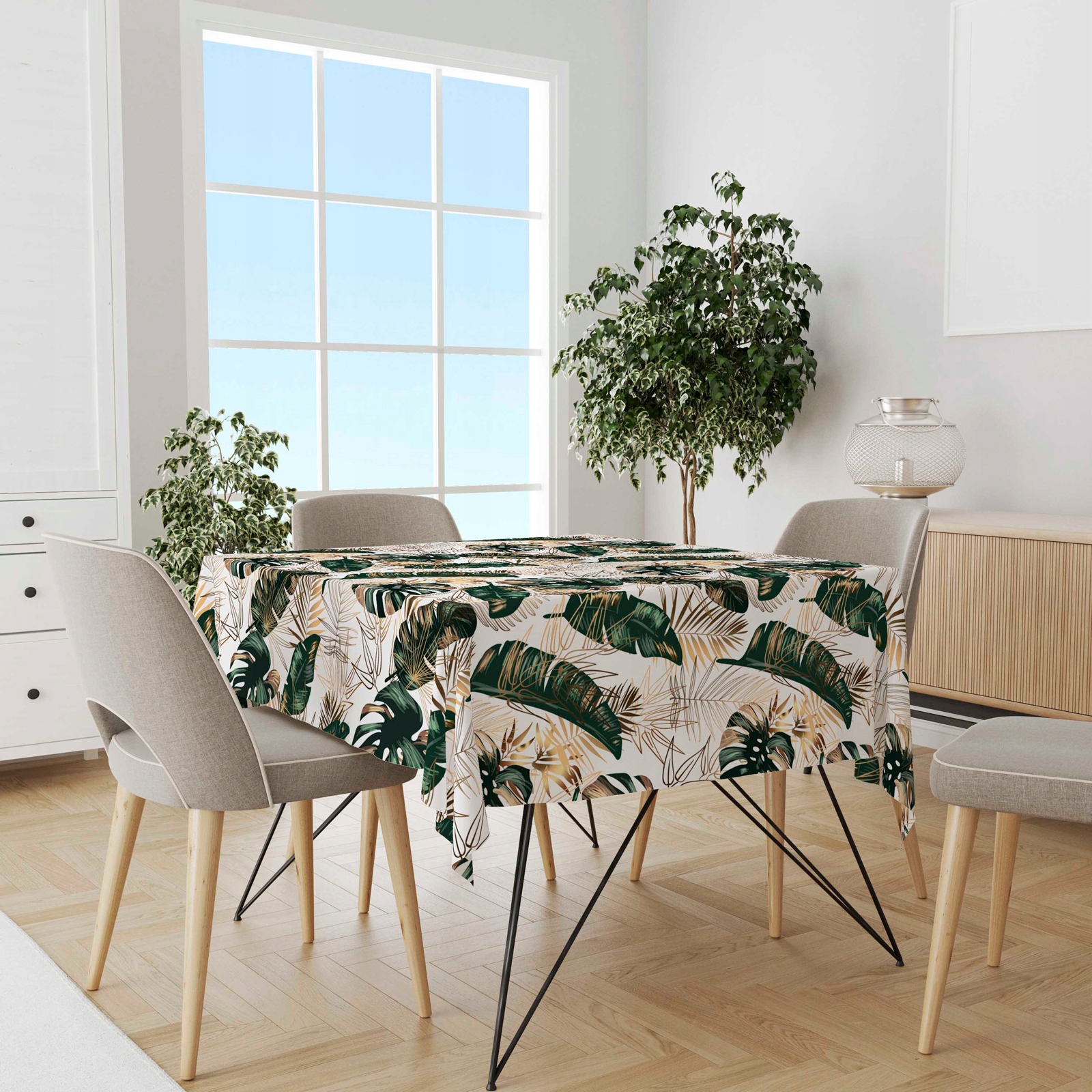 OBRUS DEKORACYJNY 140X220 WZÓR BIAŁE LIŚCIE Typ obrus