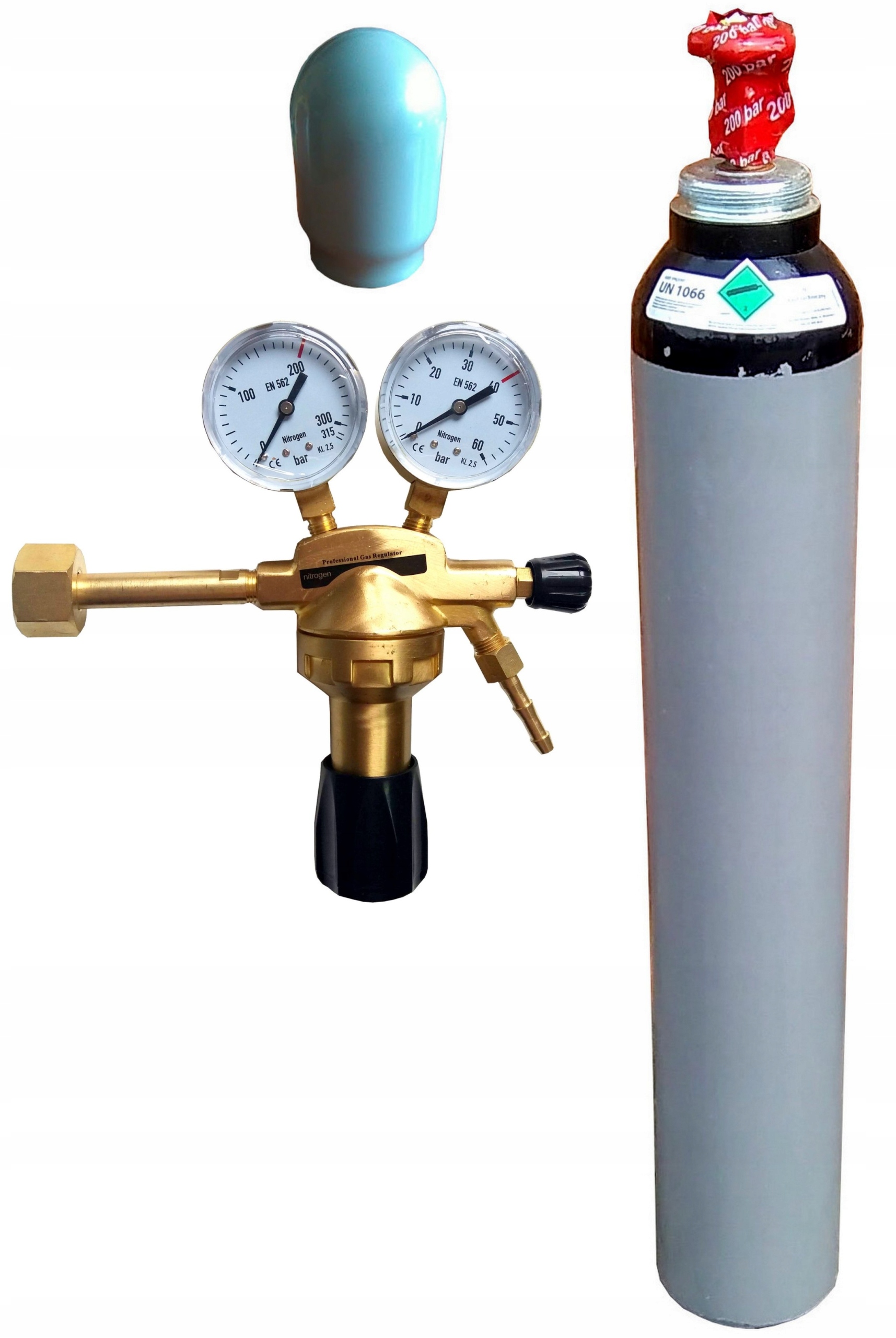 AZOT 10L REDUKTOR 40 KOŁPAK OSŁONA BUTLA GAZOWA NITROGEN ZESTAW KLIMA