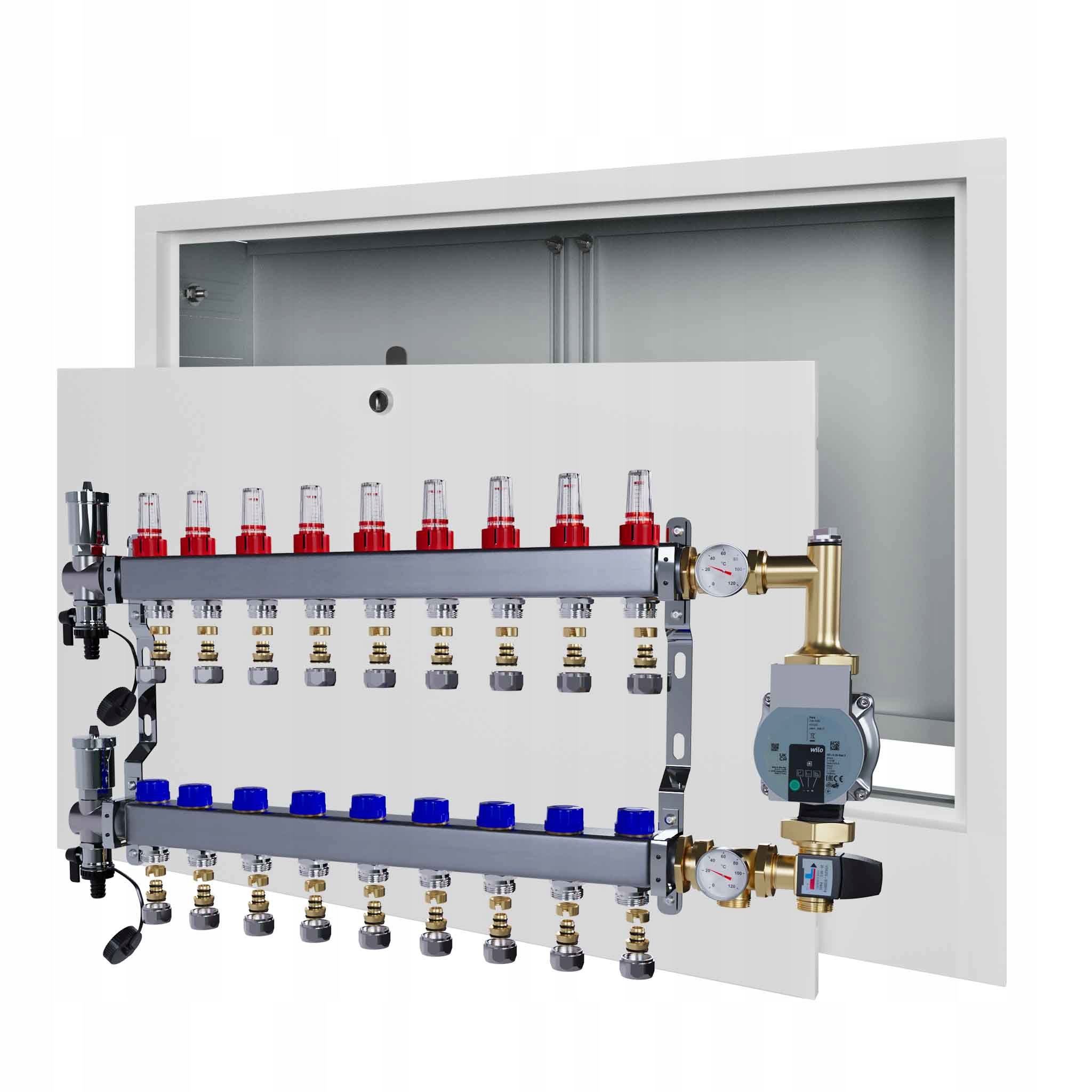 Nerezový rozdělovač pro podlahovku 9 čerpadlo Wilo podomítkový box +pex