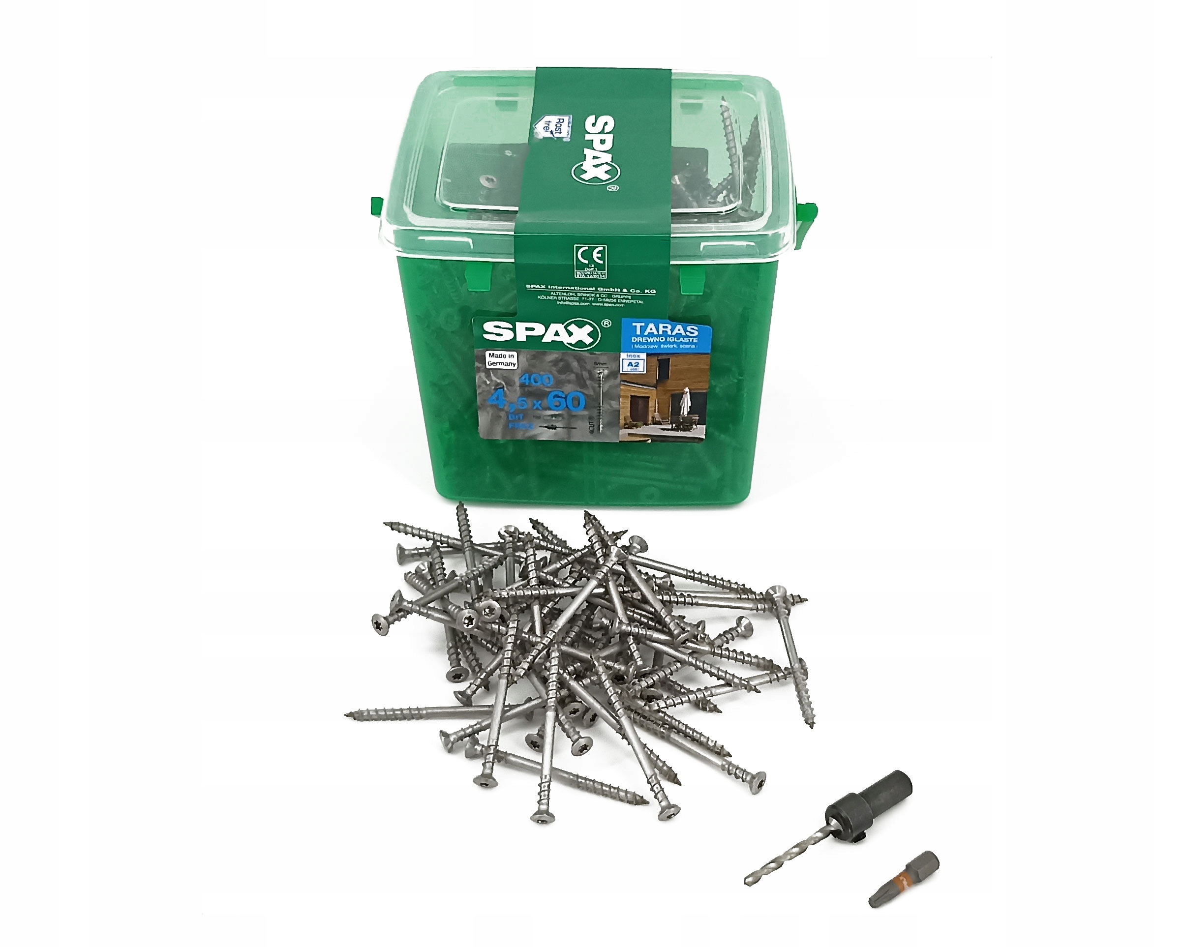 Skrutky Spax pre fasádnu dosku 4,5x60 mm, A2,TX strieborné, vedro 400 ks