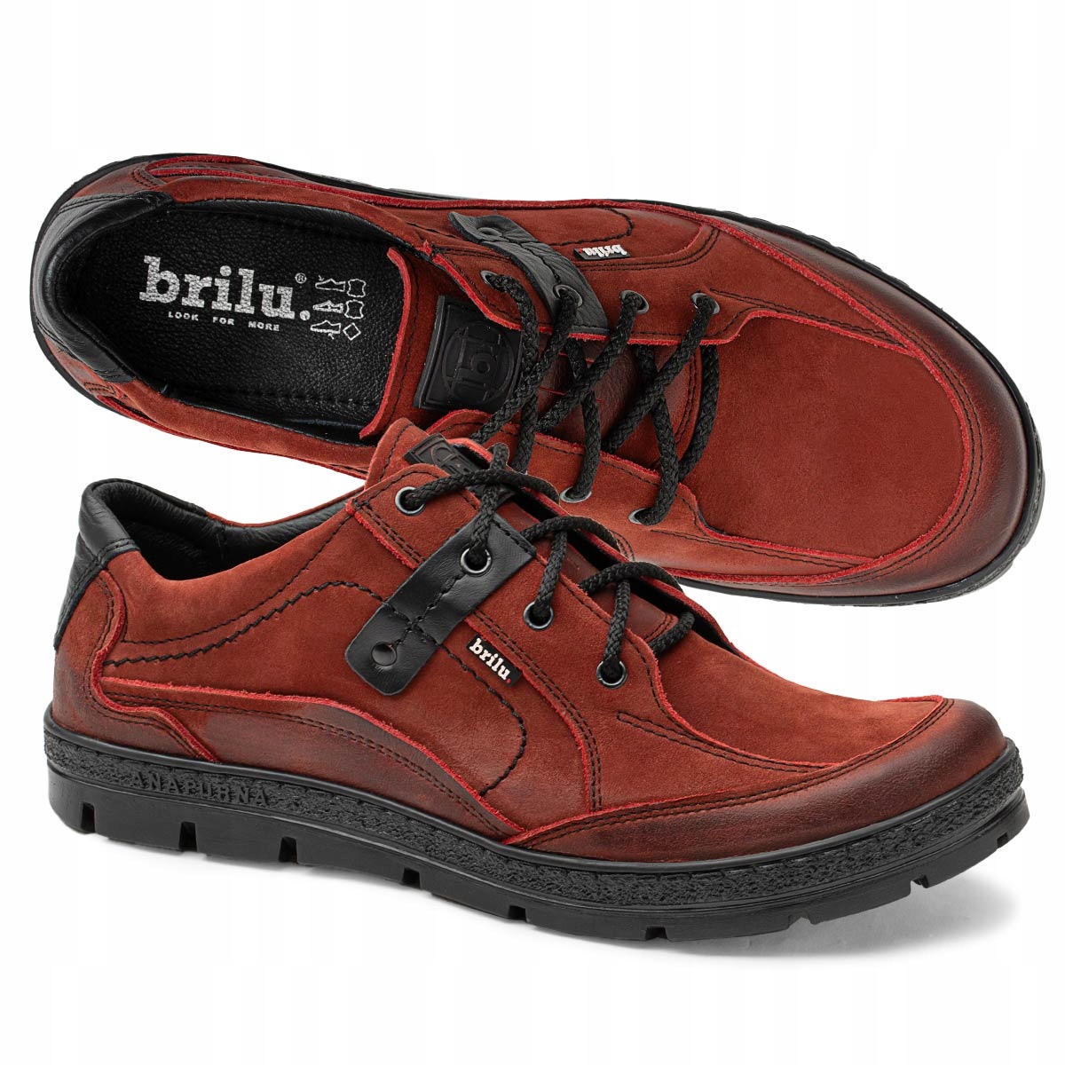 Brilu Polskie Skórzane Sznurowane Półbuty Męskie Dustin Bordowe 40