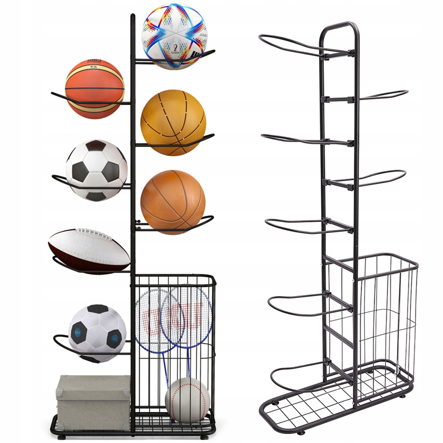 Stojan Na Míče Skladování Držák Organizér Regál Na 7 Míčků S Košem
