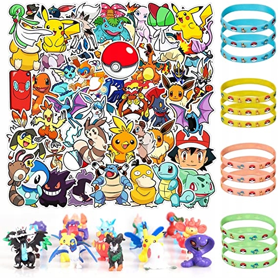 

Duży Zestaw pokemon 24 figurki naklejki bransoletk