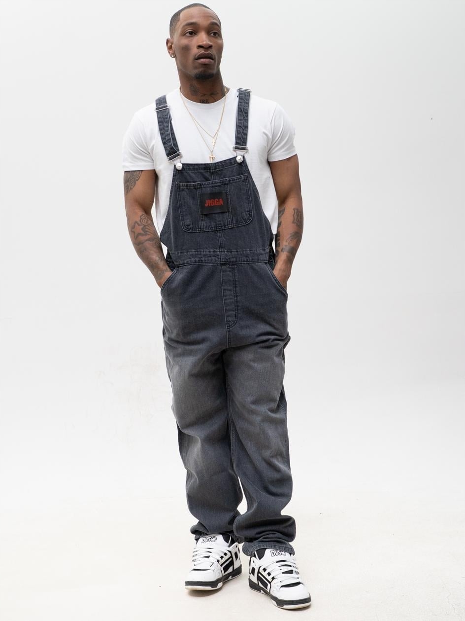 Džínové Zahradníky Pánské černé kalhoty Jigga Logo Dungarees XL