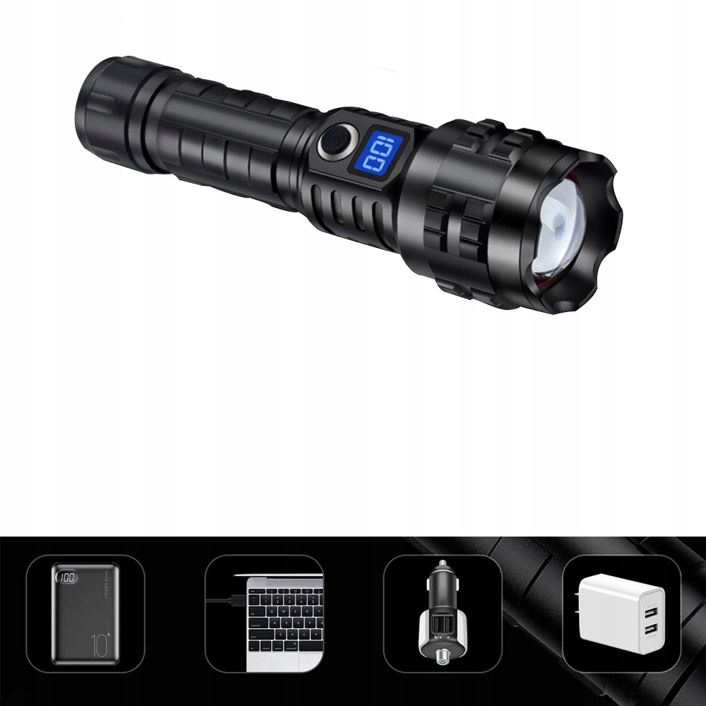 XHP90.2 Led Taktická Akumulátorová Vojenská Svítilna Zoom 15000lm Usb