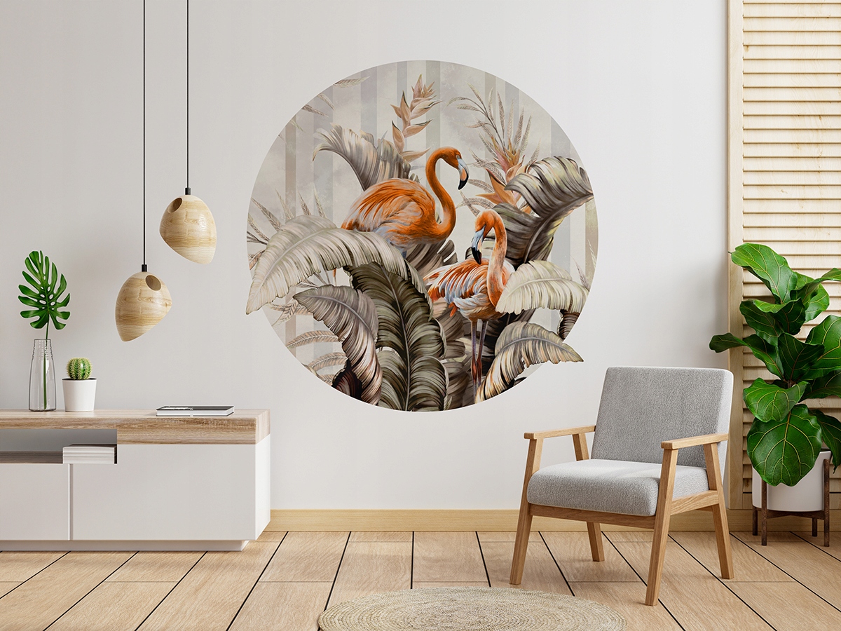 Fototapeta v kruhu Plameňáci v listech 120 cm