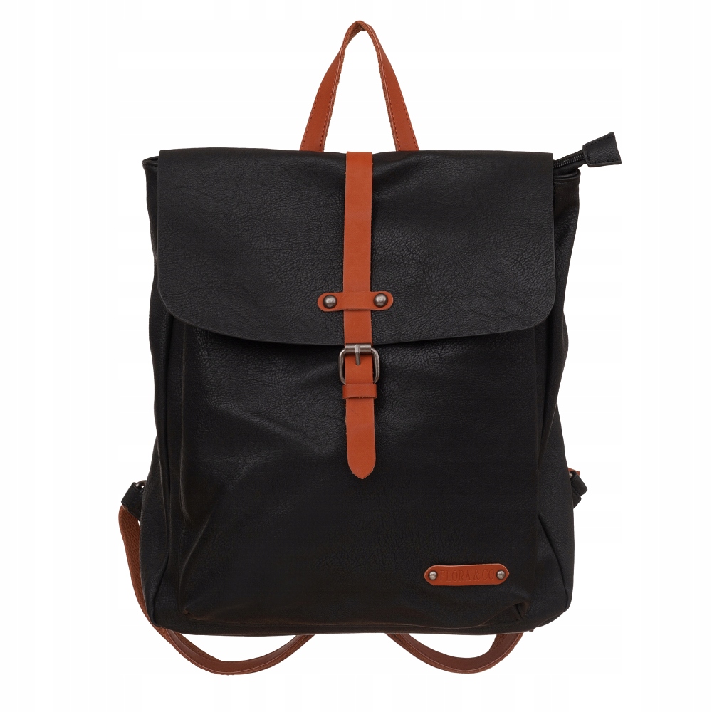 

Flora&Co czarny camel skórzany plecak A4 modny