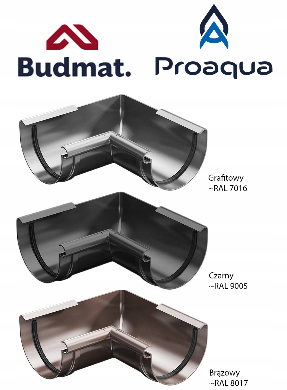 Narożnik Wewnętrzny Rynny Ø 125 Proaqua Budmat PVC Średnica 125 mm