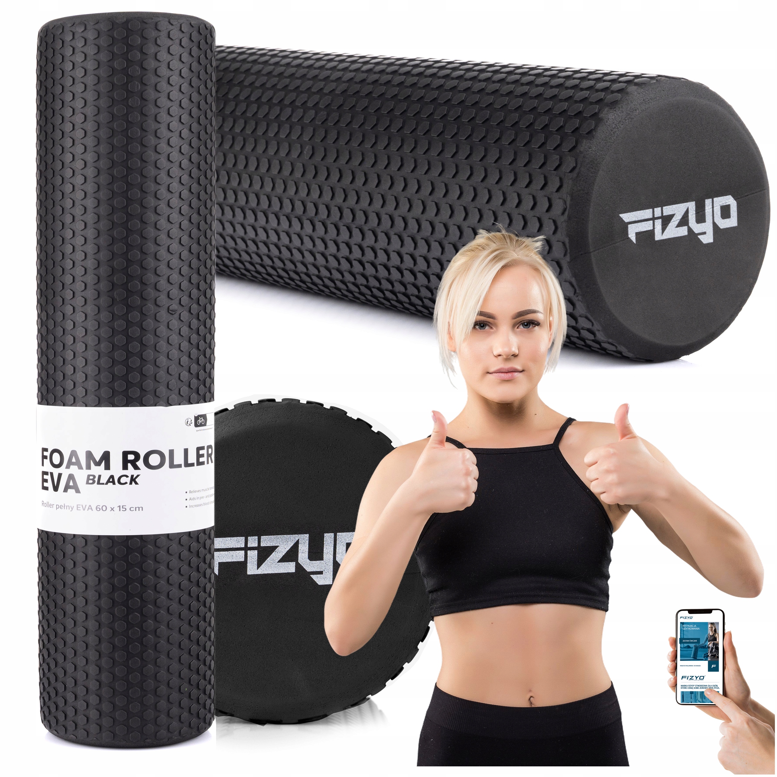 Długi Wałek Do Masażu Pleców Rehabilitacji Fizyo Roller Z Wypustkami 60 CM