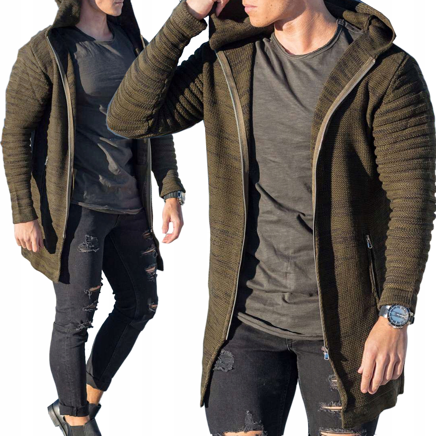 

Kardigan Sweter przedłużany z kapturem bluza zamek