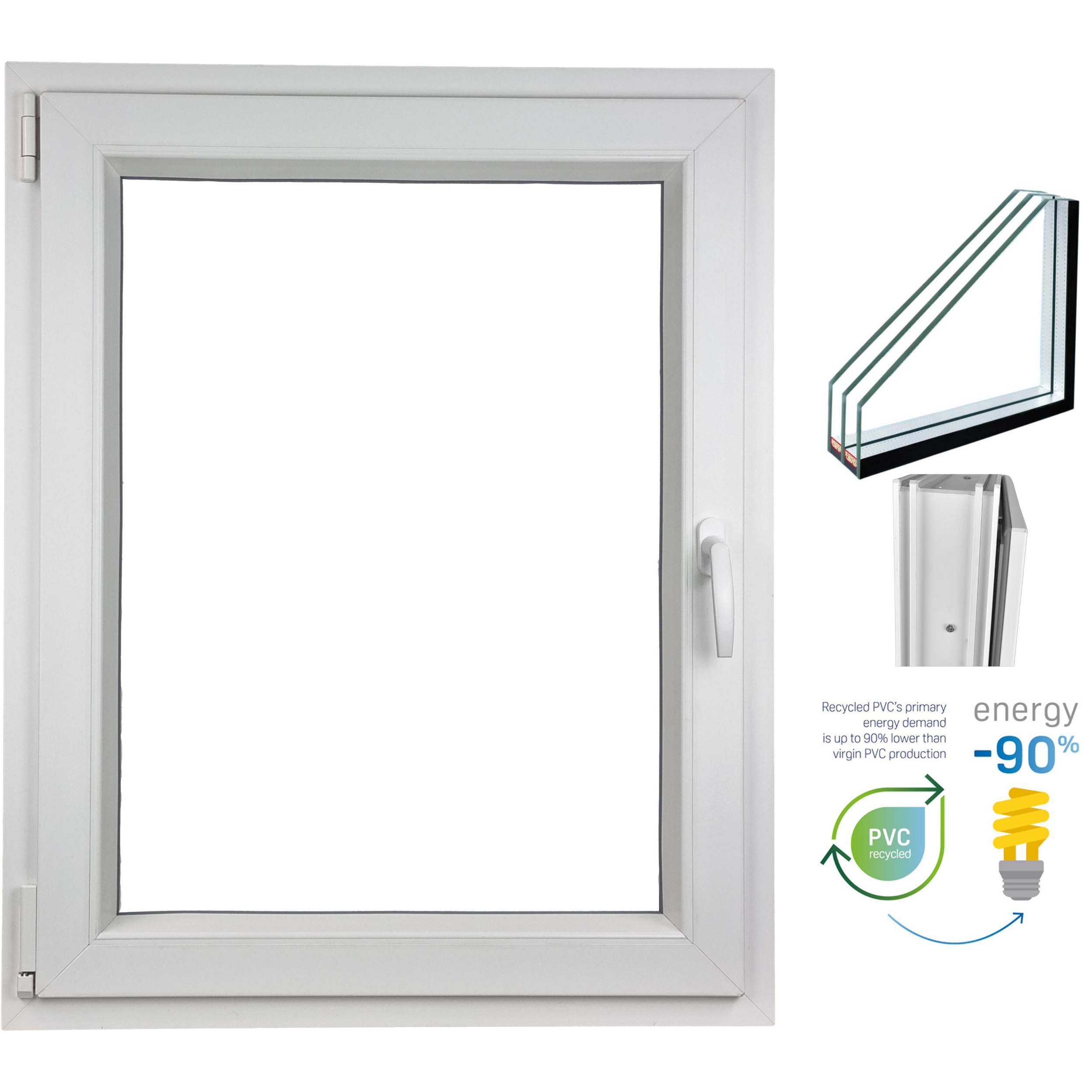 Okno Pcv 500 x 1000 Ru/l Białe Trzy Szyby
