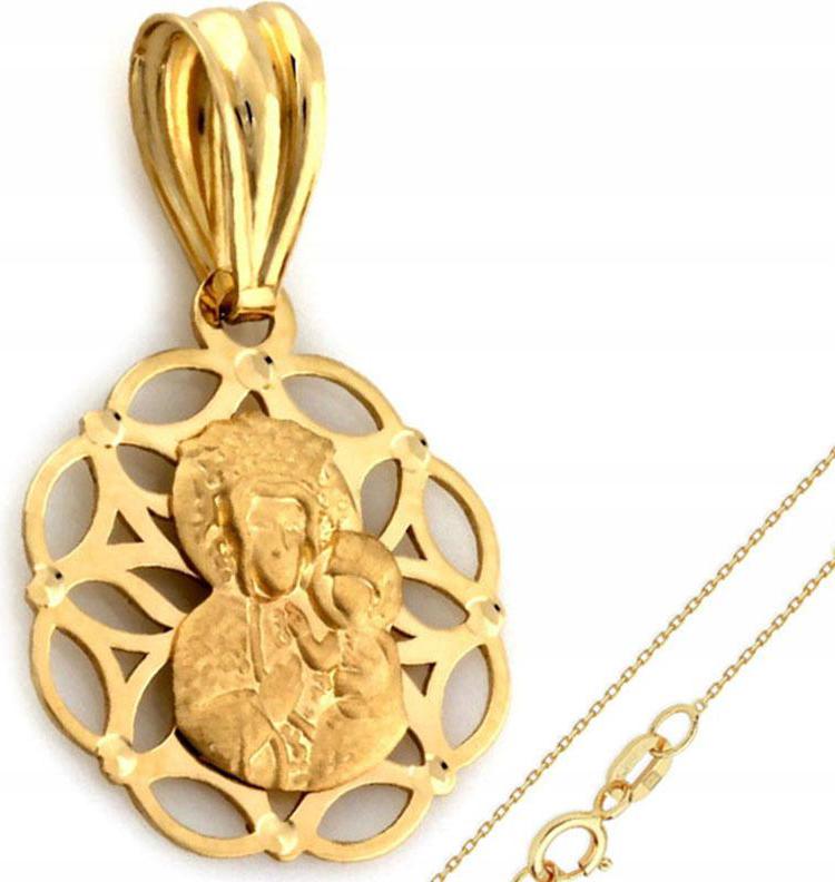 Zlatý komplet šperků 585 Matka Boží křest sada jako dárek 14kt