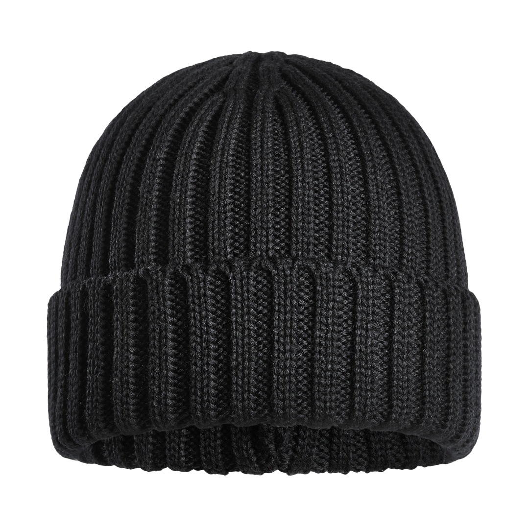 Žebrovaná Čepice ze 100% merino vlny, velmi teplá, černá