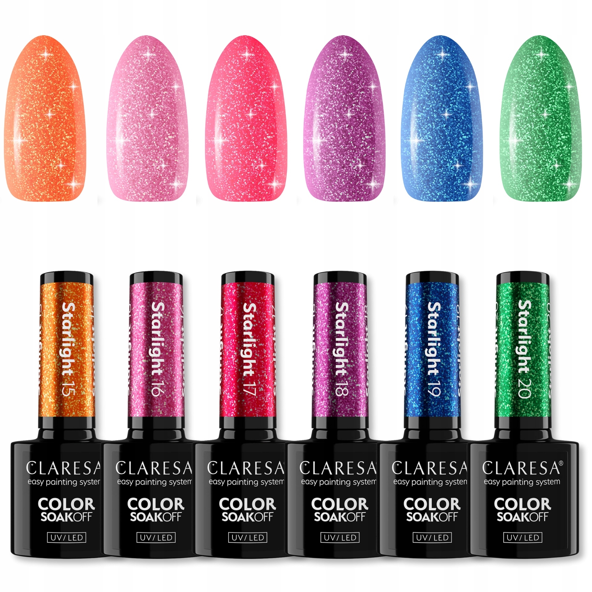 Claresa kolekce Starlight hybridní laky flash jiskřivé třpytky 6 ks