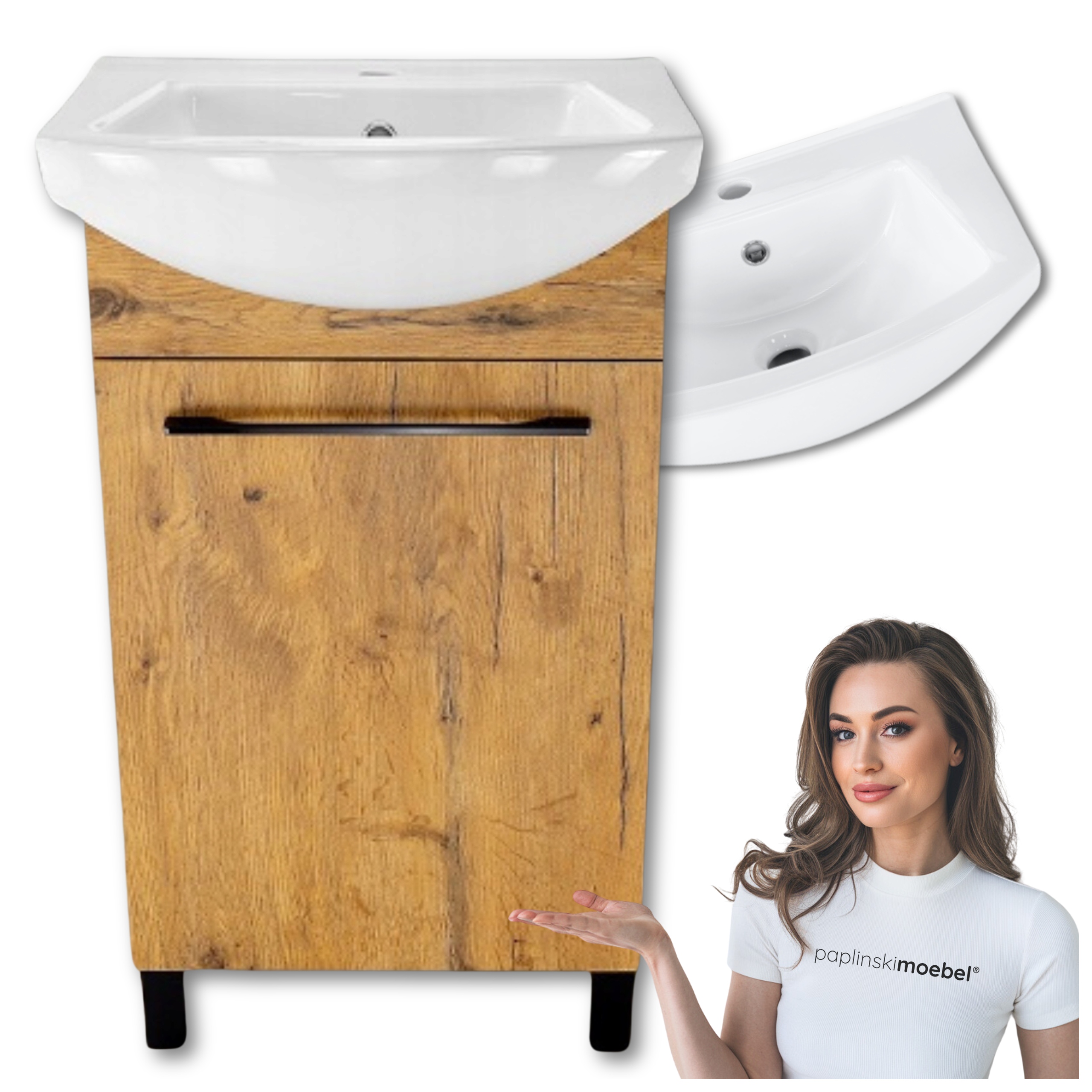 Kúpeľňová skrinka 50 cm Stojaca na nohách s umývadlom Dub Loft Praktická