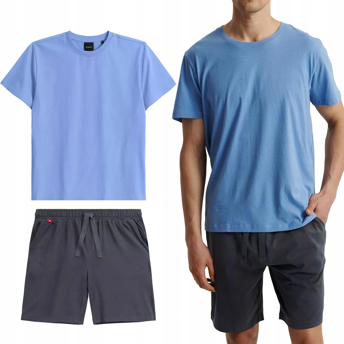 Pánské Pyžamo Atlantic NMP-379 Volný krátký komplet 100% Bavlna M